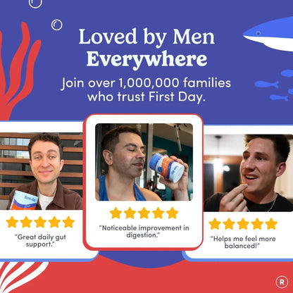 FIRST DAY 3 in 1 Probiotics for Men - Prebiotic, Probiotic & Postbiotic Supplement – Mens Probiotic for Digestive Health, Oral Health, Immune Function, Energy, Gut Health for Men – 30-Day Supply FIRST DAYBuy Supplements Australia