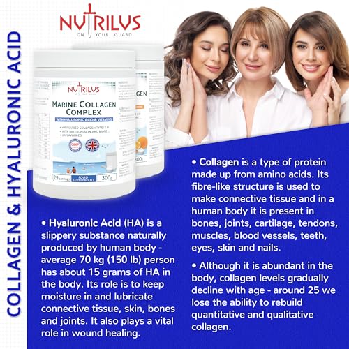 Hydrolysed Marine Collagen Powder 300g with Hyaluronic Acid and Vitamins - 29 Servings NutrilusBuy Supplements Australia