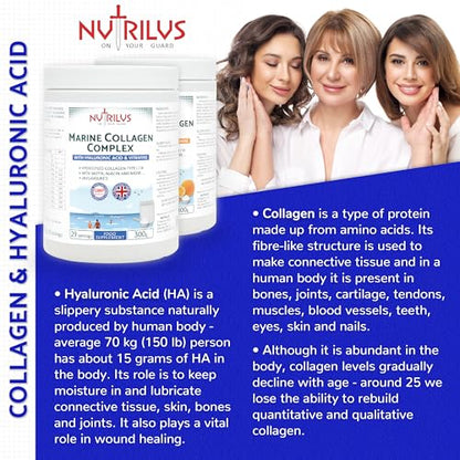 Hydrolysed Marine Collagen Powder 300g with Hyaluronic Acid and Vitamins - 29 Servings NutrilusBuy Supplements Australia