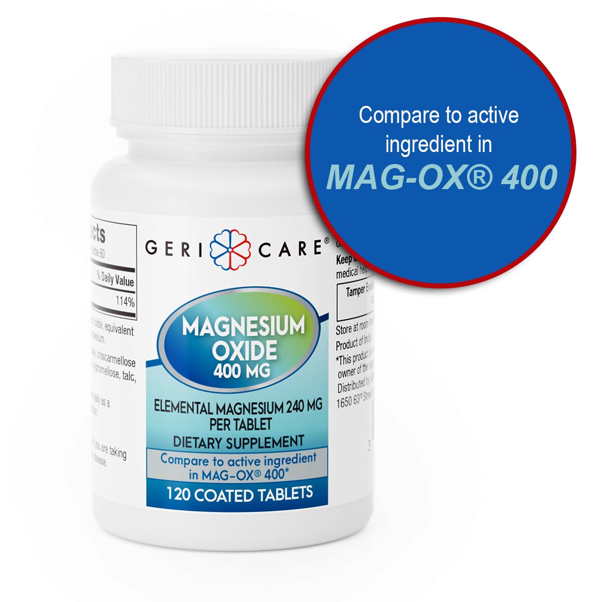 GeriCare Magnesium Oxide Supplement 240 mg of Elemental Magnesium, 120 Tablets, Essential Mineral Support, Promotes Vascular Health, Bone Strength, and Muscle Function (Pack of 1) GeriCareBuy Supplements Australia