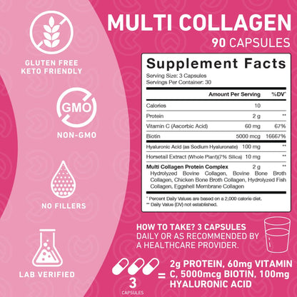 PUREFINITY Collagen Peptides for Women – Type I, II, III, V & X with Biotin & Hyaluronic Acid, Supports Healthy Skin, Bones, Hair & Nails – Non-GMO, Grass-Fed (90 Capsules, 1 Month Supply) PUREFINITYBuy Supplements Australia
