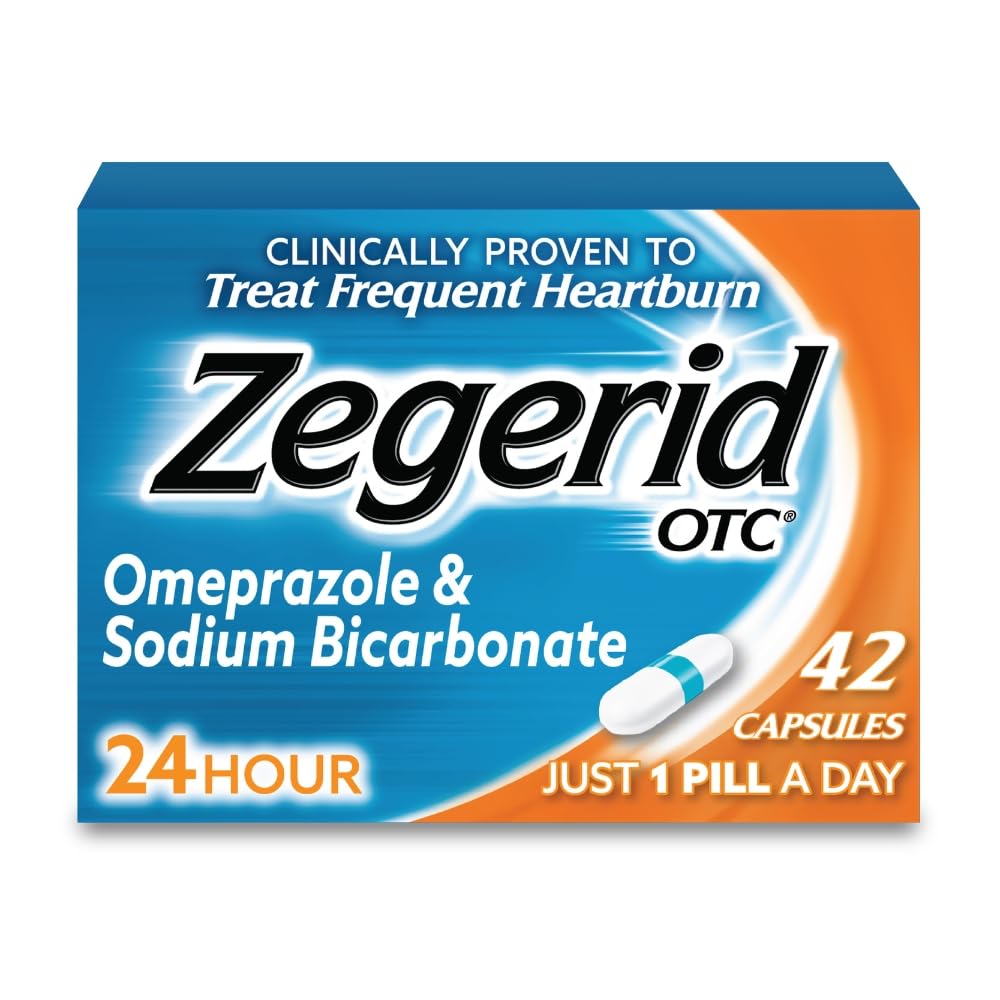 Zegerid OTC, 24-Hour Heartburn Relief, Acid Reflux Medicine and Antacid, Treats Frequent Heartburn, Omeprazole 20mg + Sodium Bicarbonate, Proton Pump Inhibitor (PPI), 42 Capsules Zegerid OTC buy supplements Au