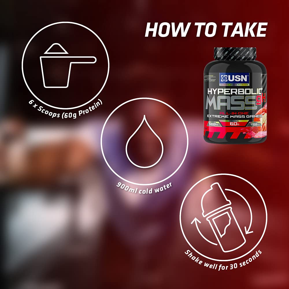 USN Hyperbolic Mass Strawberry 6kg: High Calorie Mass Gainer Protein Powder for Fast Muscle Mass USNBuy Supplements Australia