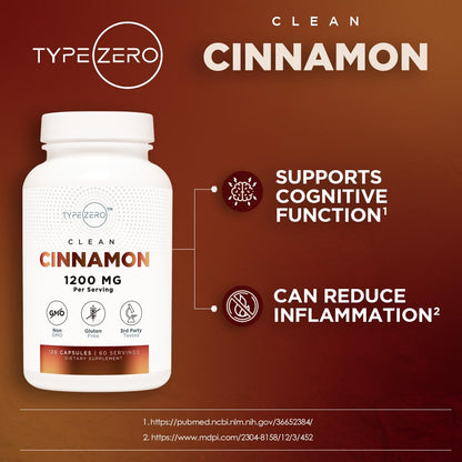 Type Zero Ceylon Cinnamon Capsules (1200mg | 120 Capsules) - Natural, Non-GMO, Gluten Free, Organic Cinnamon Bark Supplement Type ZeroBuy Supplements Australia