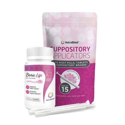NutraBlast Boric Acid Suppositories 600mg Bundle with Applicator, 30 Suppositories & 15 Applicators - Feminine Care - Made in USA NutraBlastBuy Supplements Australia