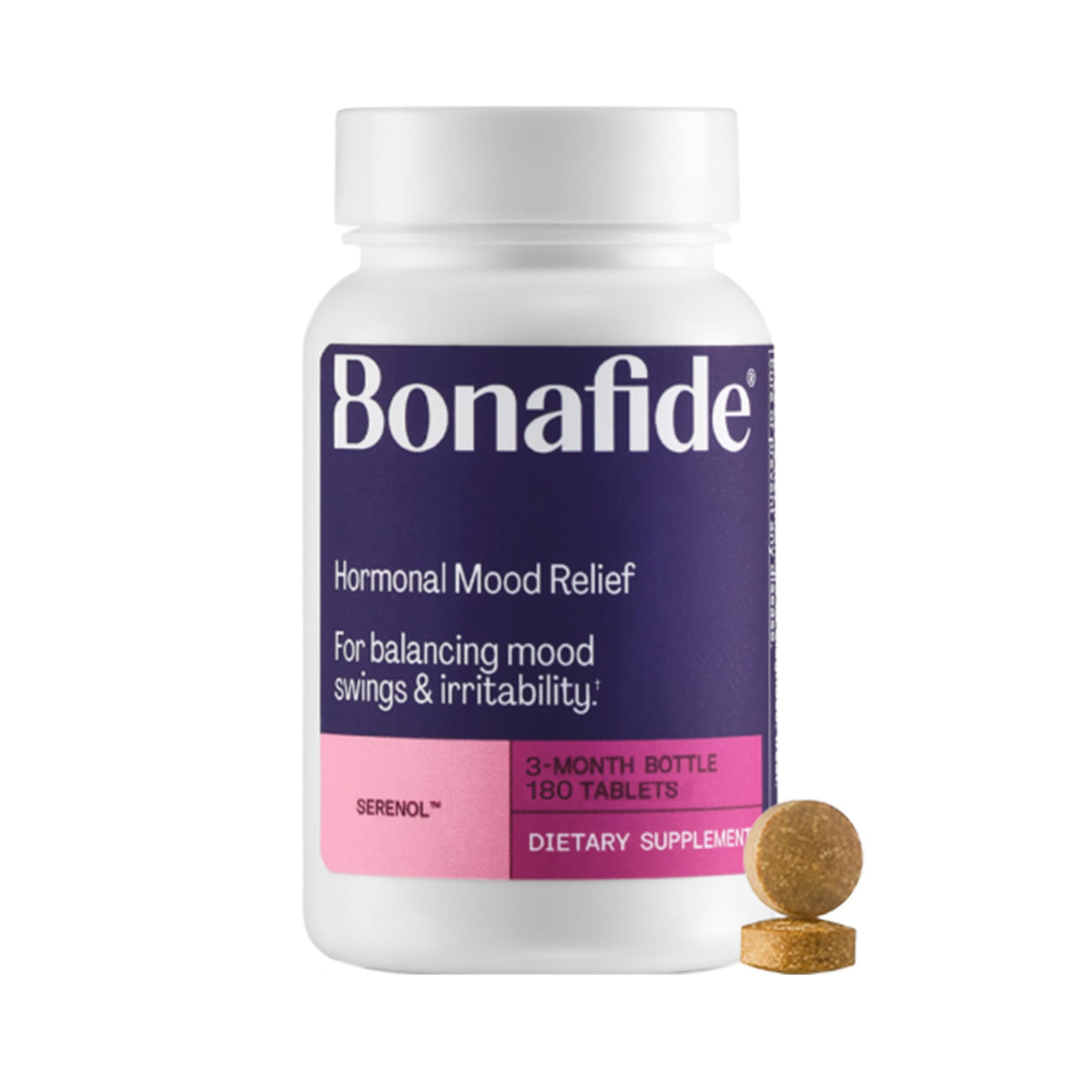 Serenol by Bonafide. Relief from Hormonal Mood Swings, Irritability, & PMS Bloating. — 3-Month Supply (180 Tablets) BonafideBuy Supplements Australia