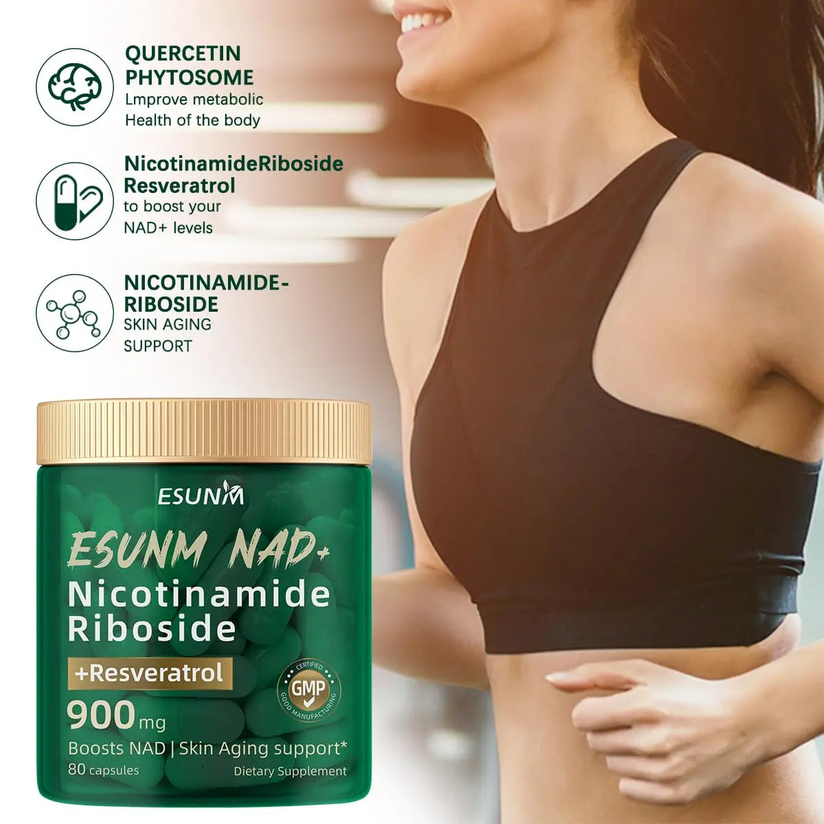 ESUNM Liposomal NAD+ Supplement with Resveratrol, NMN Supplement NAD Resveratrol Support Cellular Health, Stamina & Healthy Aging,Third-Party Tested，80 Capsules ESUNMBuy Supplements Australia
