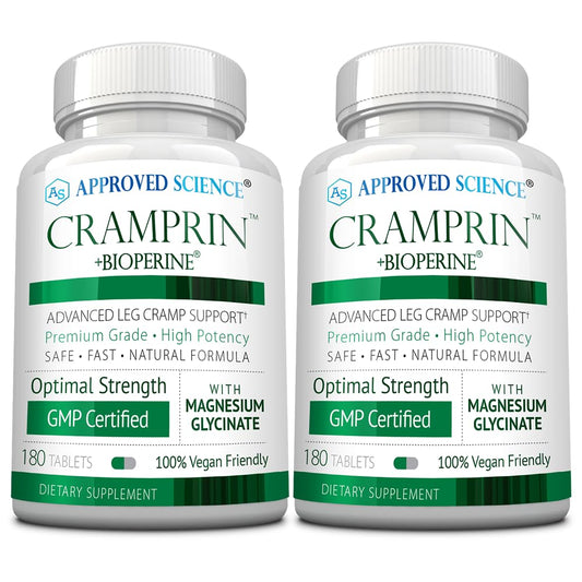Approved Science Cramprin - High Absorption Magnesium, Vitamin B Complex, BioPerine - Muscle Cramps - 6 Month Supply - 2 Bottles - Vegan Approved ScienceBuy Supplements Australia