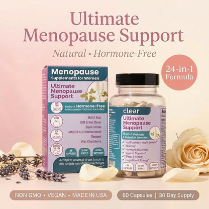 Clear Menopause Support for Women | 25-in-1 Formula with Black Cohosh, Dong Quai, Pre & Probiotics | Hot Flashes, Night Sweats, Mood, Sleep & Digestion | Hormone-Free | Made in USA | 60 Capsules Clear ProbioticsBuy Supplements Australia