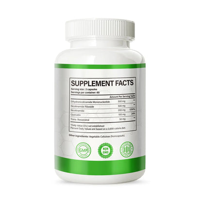 NMNH (Dihydronicotinamide Mononucleotide), NMN Alternative Supplement w/Niacinamide (Vitamin B3), Quercetin, Trans-Resveratrol, Support NAD+, Skin Cell Health*, Anti-Aging & Energy, 120 Caps AshenutriBuy Supplements Australia