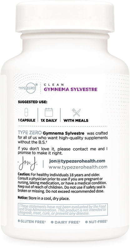 Type Zero Clean Gymnema Sylvestre 3,500mg Equivalent from 175mg of 20:1 Extract Per Serving, 120 Capsules for 120 Servings Per Bottle, Non-GMO. Gluten Free Type ZeroBuy Supplements Australia