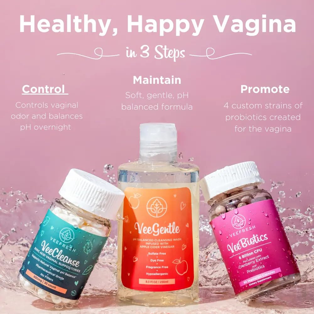VeeBalance Bundle – Boric Acid Suppositories, Feminine Wash & Cranberry Probiotics for Women – pH Balance & Freshness Support VeeFreshBuy Supplements Australia