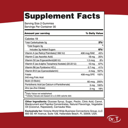 Dr. T Kids Multivitamin Gummies – Daily Vitamins for Kids Ages 2+, with A, C, D, E, B & Folic Acid – Supports Bone Strength, Immunity & Overall Health Dr. TBuy Supplements Australia