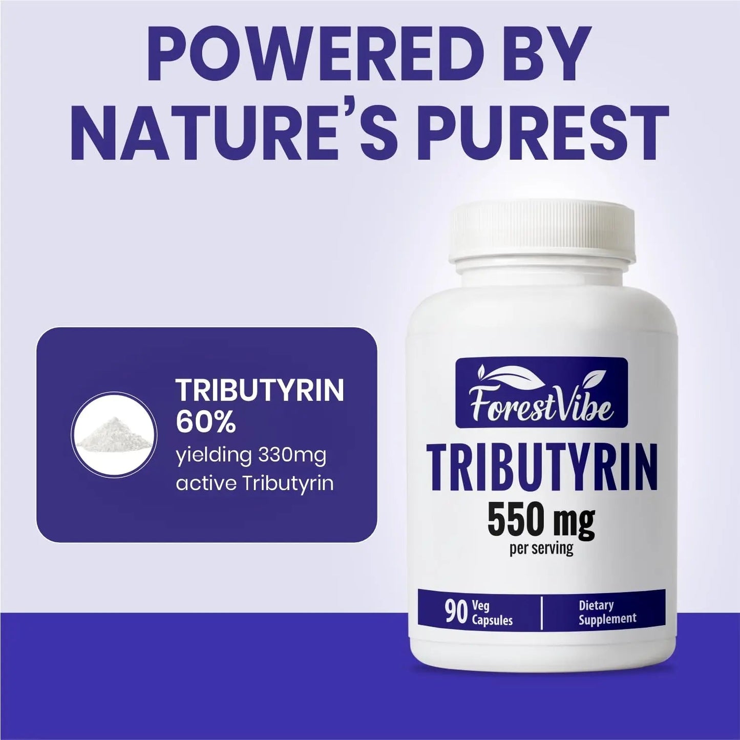 ForestVibe Tributyrin Supplement 550mg, Advanced Butyrate Form for Gut Health, 60% Standardized, More Effective Delivery Than Sodium Butyrate, 90 Capsules, Non-GMO & Gluten Free Postbiotic Supplement ForestVibeBuy Supplements Australia
