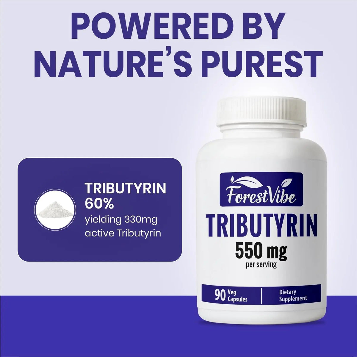 ForestVibe Tributyrin Supplement 550mg, Advanced Butyrate Form for Gut Health, 60% Standardized, More Effective Delivery Than Sodium Butyrate, 90 Capsules, Non-GMO & Gluten Free Postbiotic Supplement ForestVibeBuy Supplements Australia