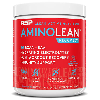 RSP NUTRITION AminoLean Pre Workout Energy (BlackBerry Pomegranate 30 Servings) with AminoLean Recovery Post Workout Boost (Tropical Island Punch 30 Servings)