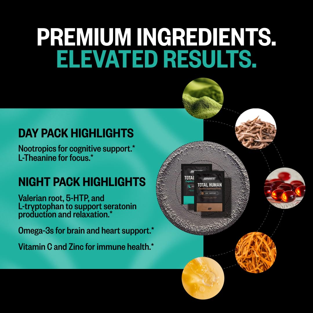 ONNIT Total Human Adult Multivitamin Comprehensive Capsule Packs with Day and Night Support, Daily Vitamin Packs for Men and Women,