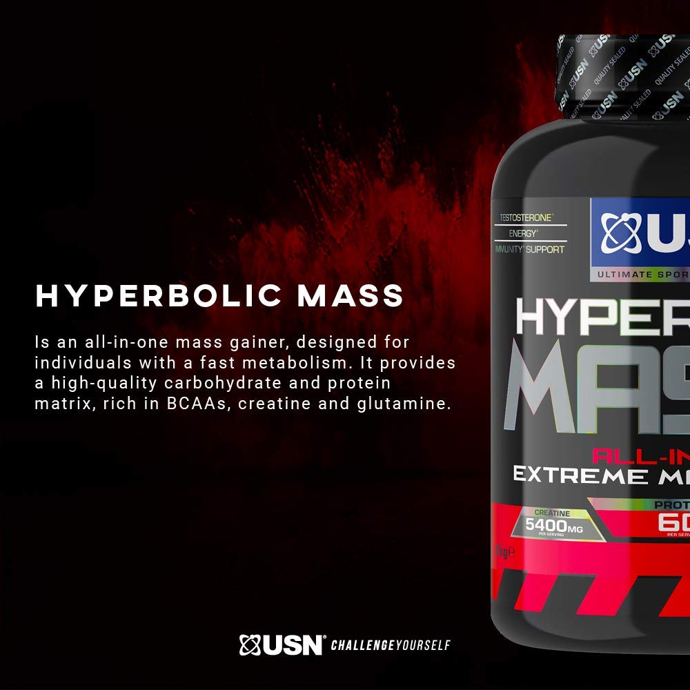 USN Hyperbolic Mass Strawberry 6kg: High Calorie Mass Gainer Protein Powder for Fast Muscle Mass USNBuy Supplements Australia