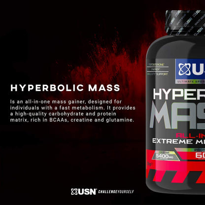 USN Hyperbolic Mass Strawberry 6kg: High Calorie Mass Gainer Protein Powder for Fast Muscle Mass USNBuy Supplements Australia