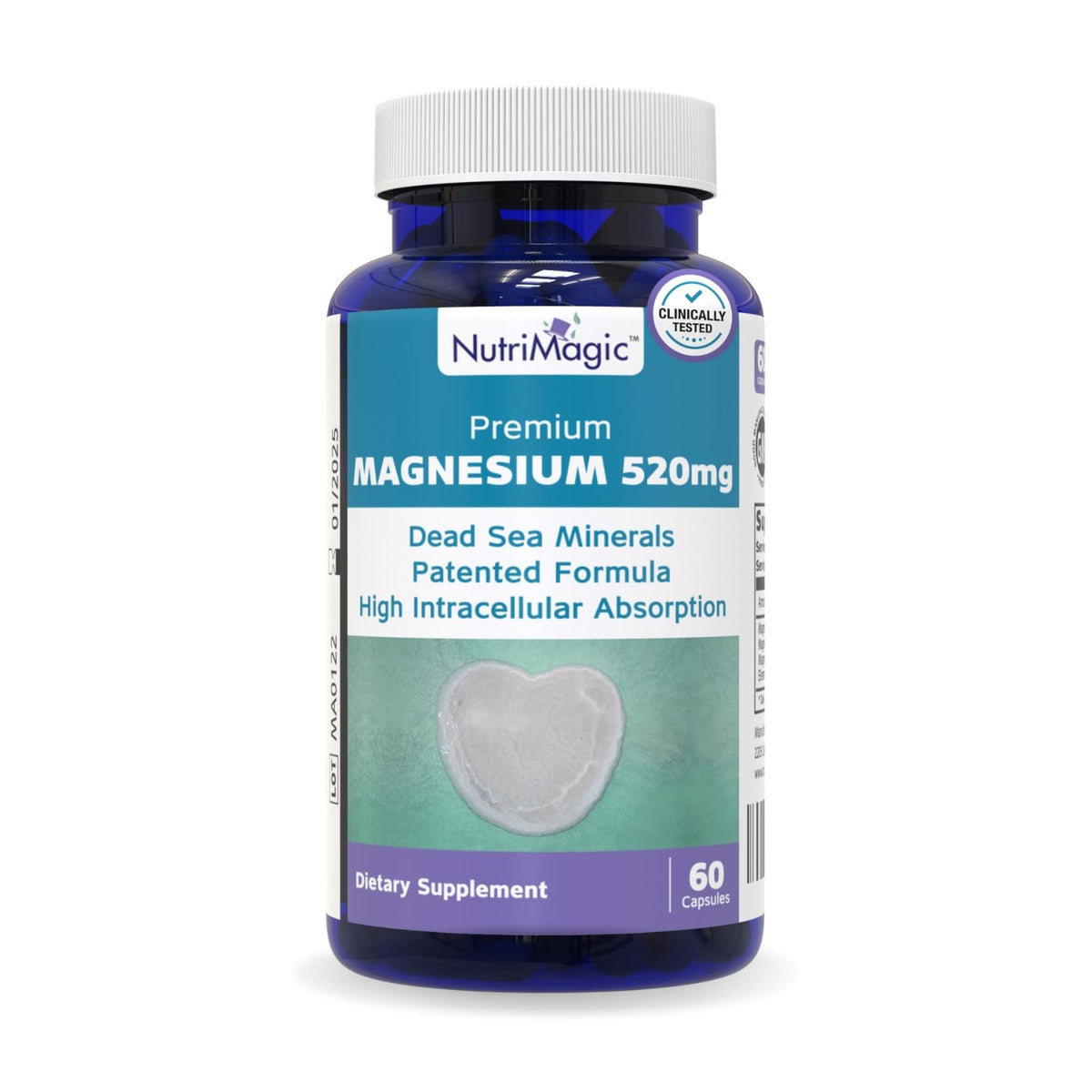 NutriMagic 520mg Patented High Absorption Elemental Magnesium from Oxide, Dead Sea Minerals Complex (1 Bottle, 2-Month Supply (60 Capsules)) NutriMagicBuy Supplements Australia