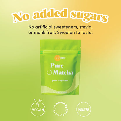 GOLDE - Pure Matcha - Ceremonial Grade Matcha Powder - Green Tea Superfood w/L-Theanine & Antioxidants - 60mg Caffeine - Jitter Free Energy - 100g Pouch GOLDEBuy Supplements Australia