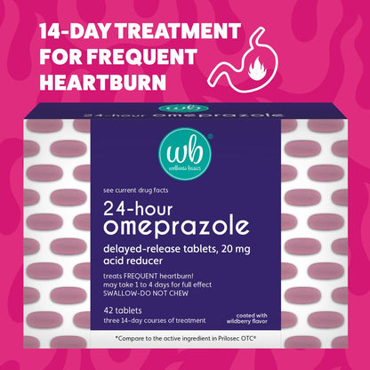 Wellness Basics Omeprazole 20mg Delayed Release | Acid Reducer | 42 Count | Tablet | Treats Frequent Heartburn (Wildberry) Wellness Basics buy supplements Au