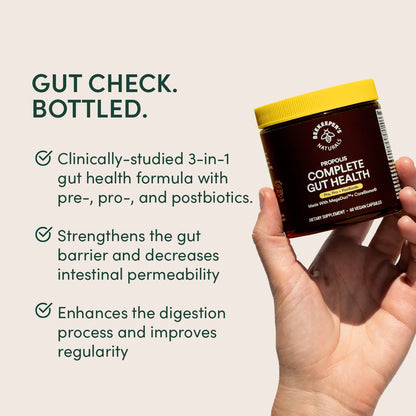 Complete Gut Health by Beekeeper's Naturals, 3-in-1 Prebiotic, Postbiotic, Probiotics for Digestive Health & Bloating Relief for Women & Men