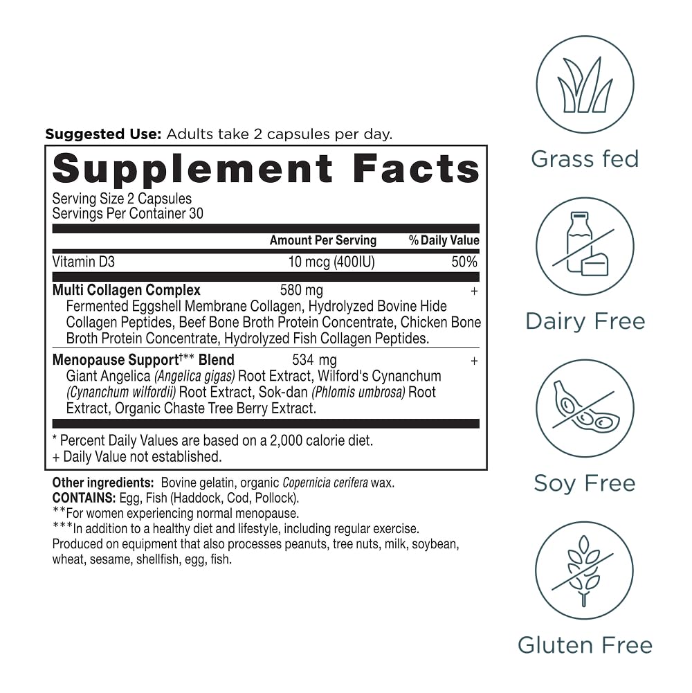 Ancient Nutrition Menopause Support + Collagen Supplement, Hydrolyzed Collagen Peptides, Key Clinically Validated Superfoods, Significant Improvement in Hot Flashes and Sleep Quality, 60 Capsules Ancient NutritionBuy Supplements Australia