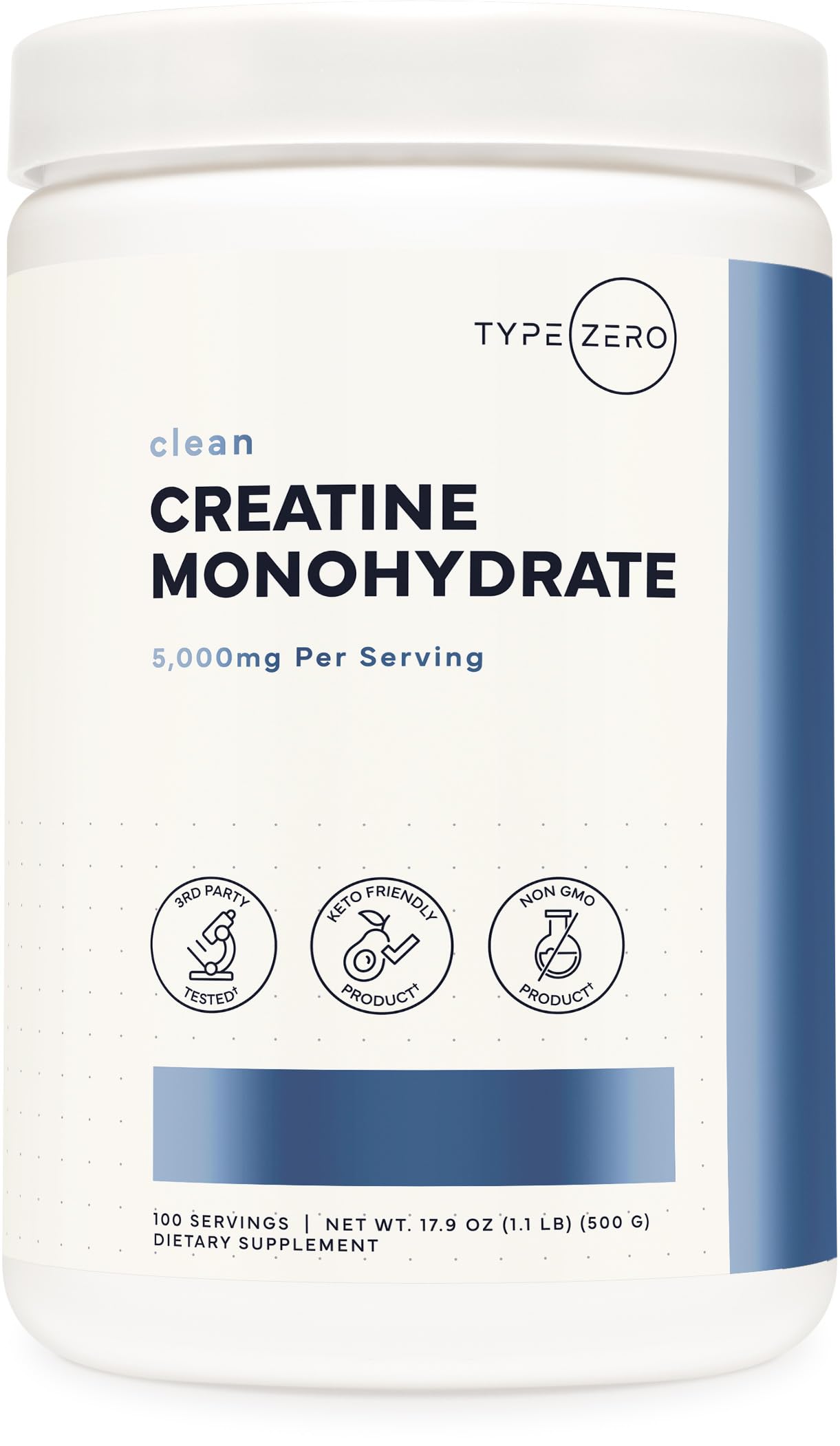 Type Zero Creatine Monohydrate Powder (Unflavored | 500g), 5000 mg Per Serving, Micronized, Zero Sugar, Keto Friendly & Gluten Free, 100 Servings Type ZeroBuy Supplements Australia