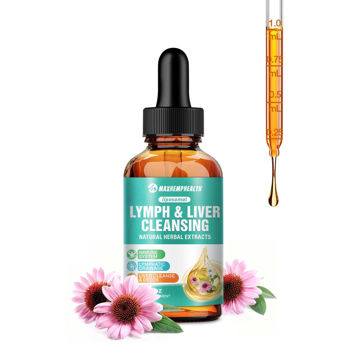 Maxhemphealth Liposomal Lymphatic Drainage Drops - 60ML Lymph & Liver Cleanse Supplement, Natural Herbal Blend & Multivitamin for Immunity, Lymphatic Support & Liver Detox, Vegan, Non-GMO, Gluten-Free Maxhemphealth buy supplements Au