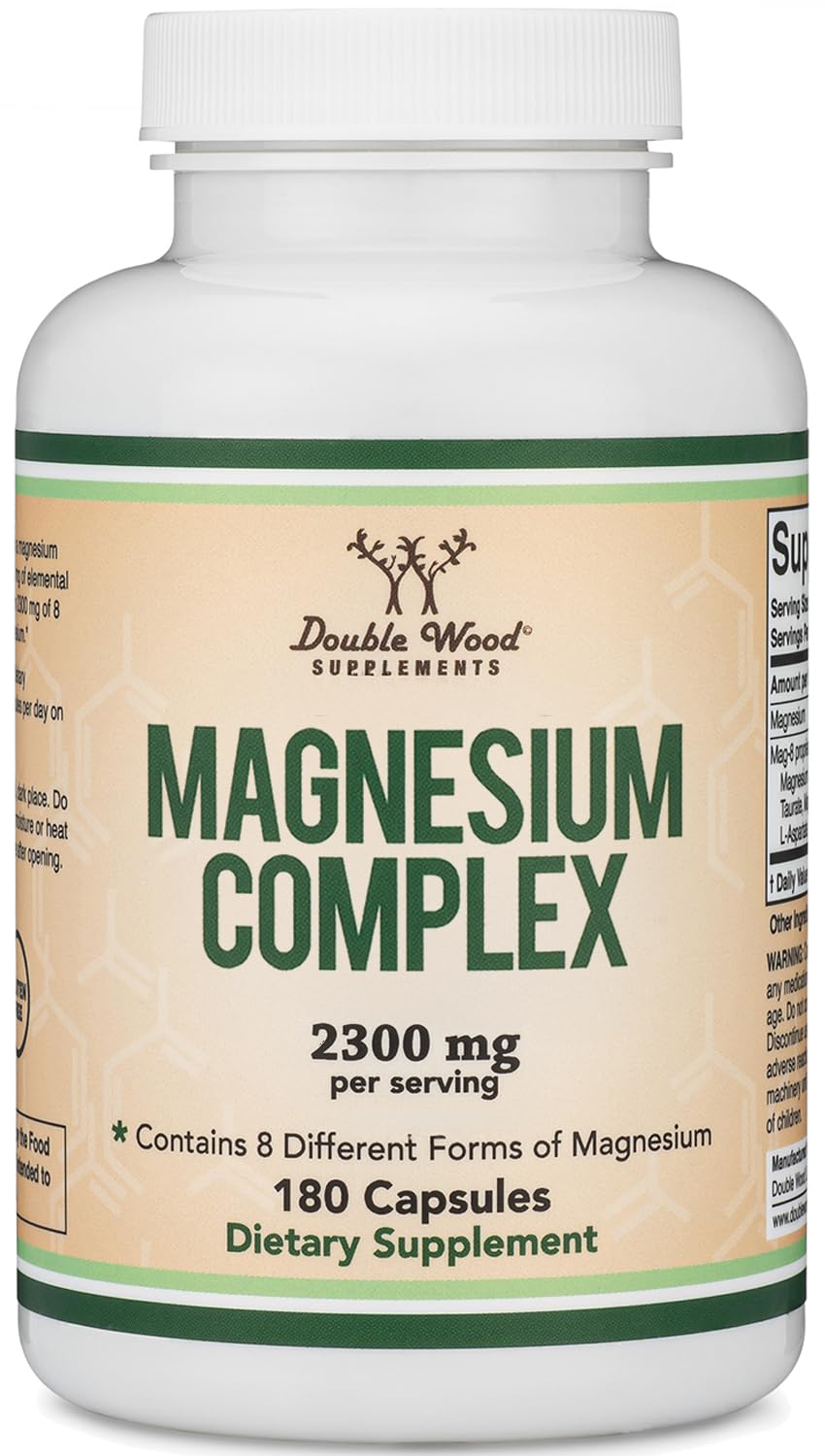 Magnesium Complex Supplement 180 Capsules (426mg Elemental Magnesium Provided by 2,300mg of Eight Different Forms of Magnesium) MAG-8 Provides 100% Daily Recommended Value of Magnesium by Double Wood Double Wood SupplementsBuy Supplements Australia