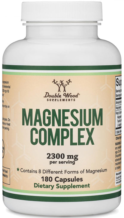 Magnesium Complex Supplement 180 Capsules (426mg Elemental Magnesium Provided by 2,300mg of Eight Different Forms of Magnesium) MAG-8 Provides 100% Daily Recommended Value of Magnesium by Double Wood Double Wood SupplementsBuy Supplements Australia