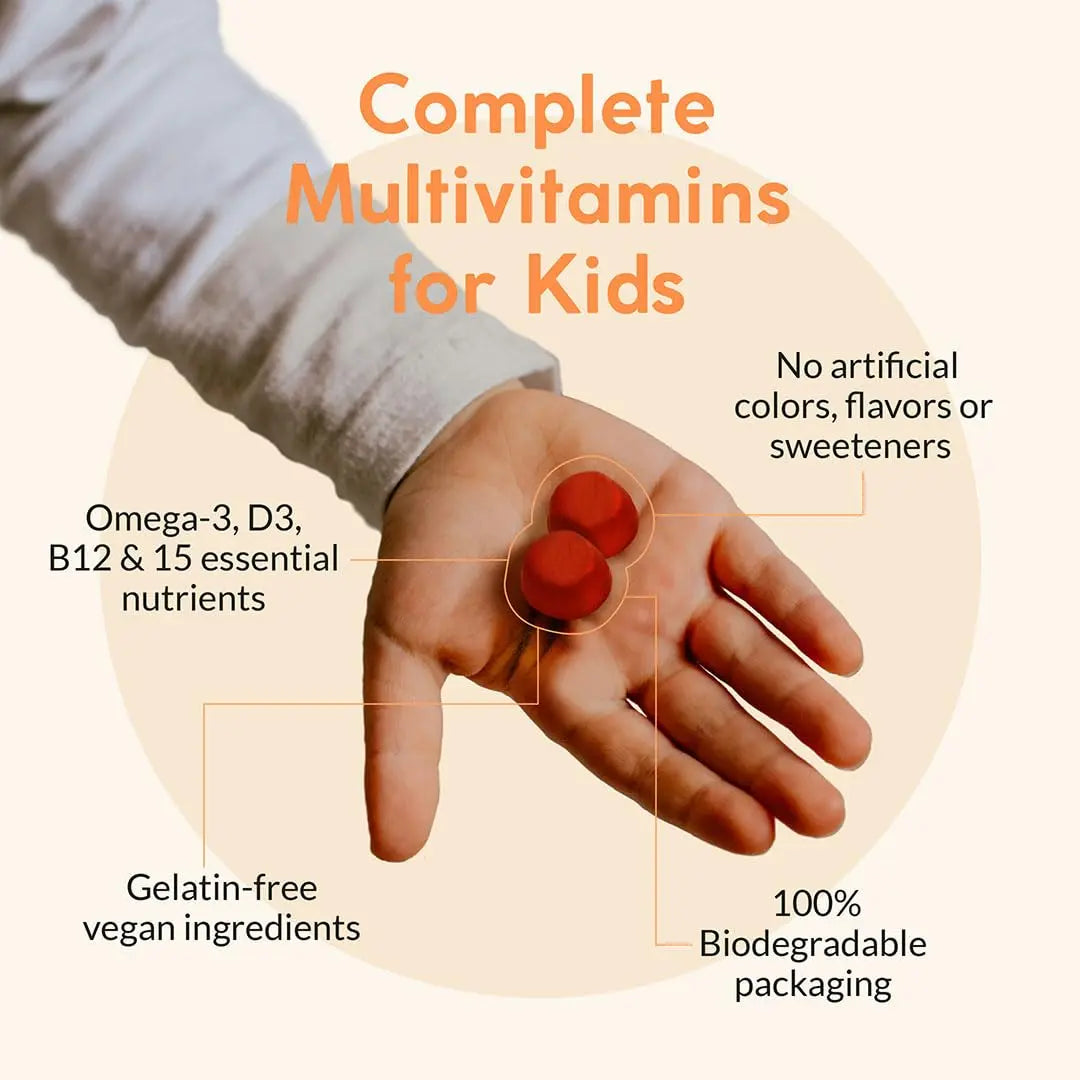 Terraseed Complete Kids Multivitamin Gummies - with Omega 3,6,9, Vitamin B12, Folic Acid, Iodine, Vitamin C, Zinc - Kids Daily Essential Vitamins Terraseed