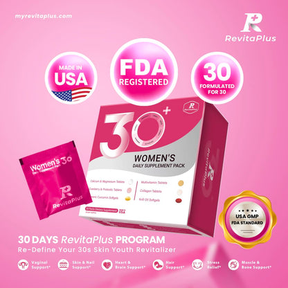 RevitaPlus Multivitamin for Women with Vitamin A,B,C,D3,E,K2,Biotin, Collagen,Krill Oil,Cranberries Supports Energy,Wellness,Beauty and Immune - Vitamin Packs for Women Health 30 Packs RevitaPlusBuy Supplements Australia