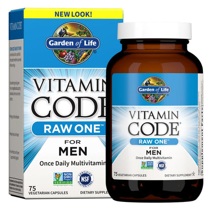 Garden of Life Vitamin Code Raw One for Men, Once Daily Multivitamin, 75 Capsules, One a Day Mens Vitamins Plus Fruit, Veggies & Probiotics for Mens Health