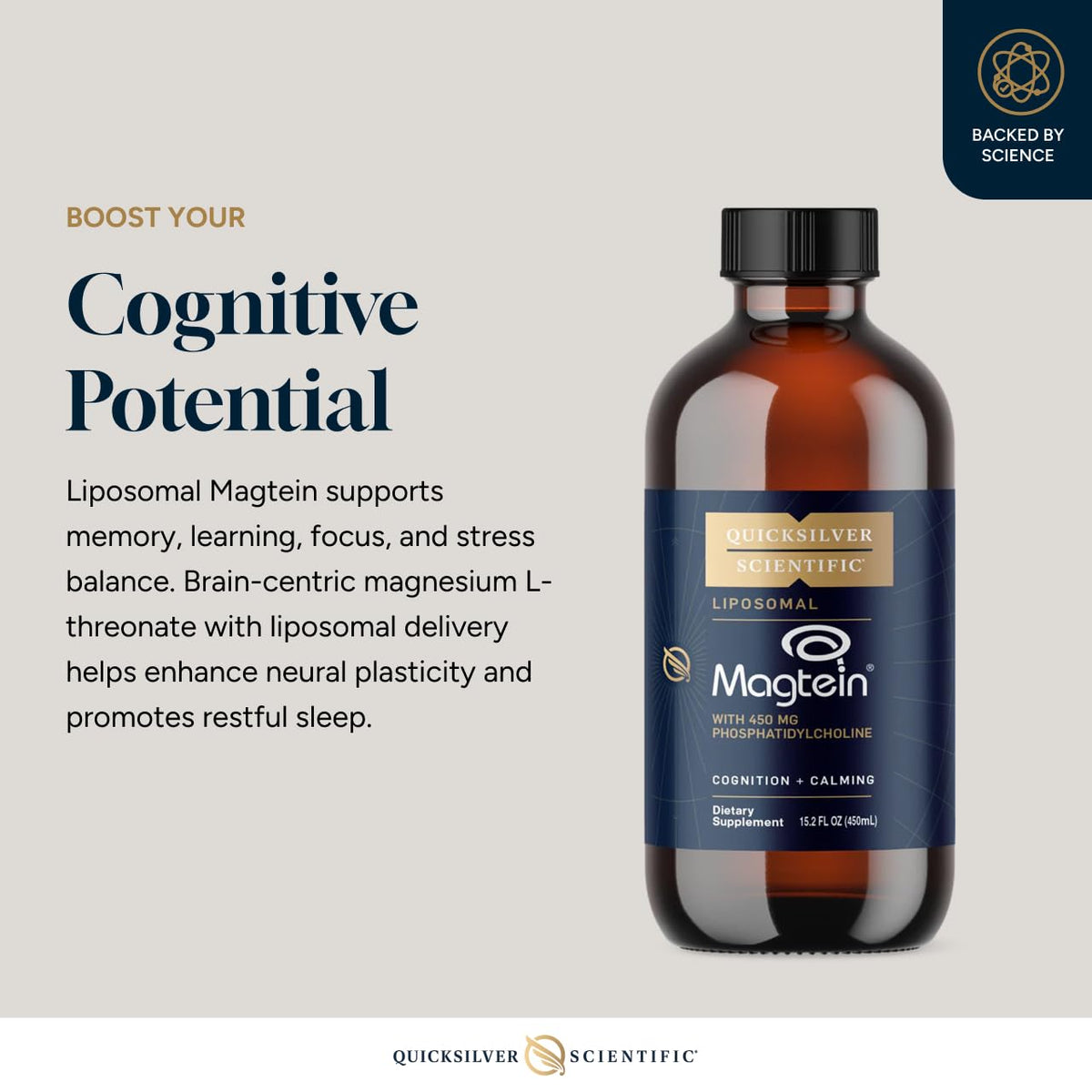 Quicksilver Scientific Liposomal Magtein - Magnesium Supplement for Brain Function Support - Stress, Sleep & Memory Support - Gluten-Free, Sugar-Free & Vegan - 15.2 fl oz (30 Servings) Quicksilver ScientificBuy Supplements Australia
