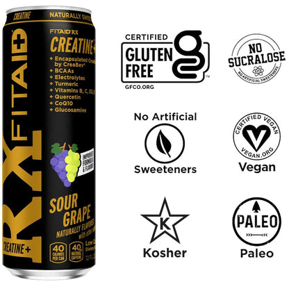 FITAID RX Recovery Blend Plus Creatine, Contains BCAAs, Glucosamine, Turmeric, B-Complex, Electrolytes, 12 Fl Oz (Pack of 12) LIFEAIDBuy Supplements Australia