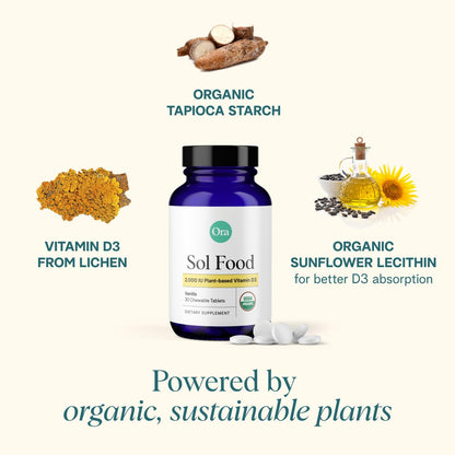Ora Organic Vitamin D3 2000IU - Vegan Vitamin D Chewables from Lichen for Bone Health, Immune Support, & Mood | Maximum Absorption - 1 Month Supply, 30 Vegan Chewable Vanilla Tablets Ora OrganicBuy Supplements Australia