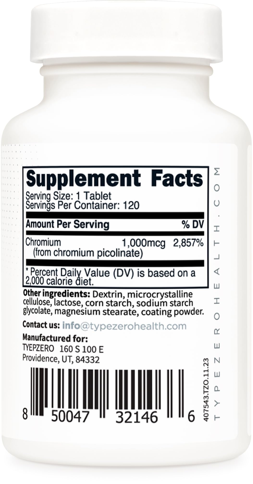Type Zero Clean Chromium Picolinate Tablets (120 Servings, 1,000 MCG Per Serving) - Non-GMO, Gluten Free Type ZeroBuy Supplements Australia