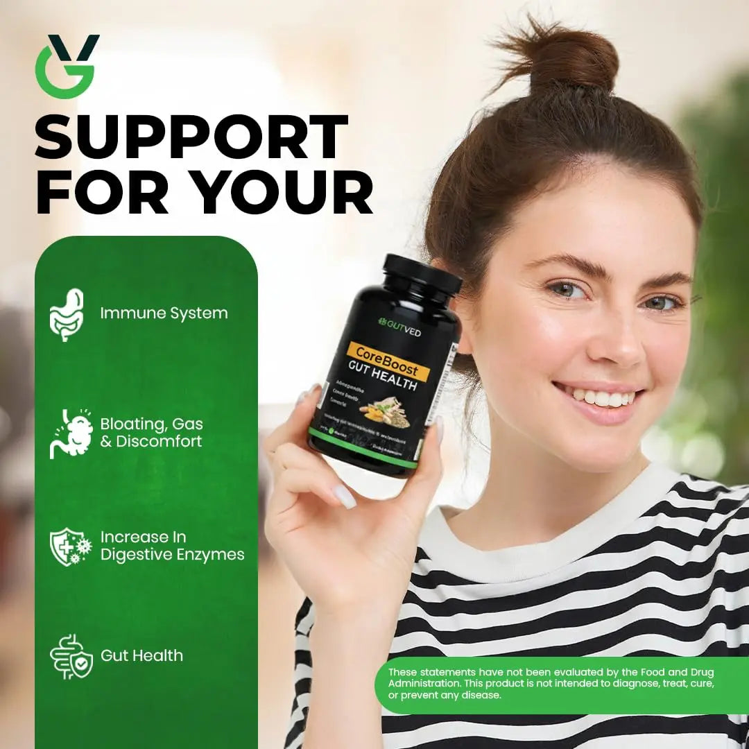 GUTVED Bloating & Gas Relief Probiotic for Women & Men | 9-in-1 Gut & Digestive Support with Probiotics, Prebiotic Inulin, Turmeric, Ginger & Fennel | Daily Plant-Based Capsules, 60 Count GUTVEDBuy Supplements Australia