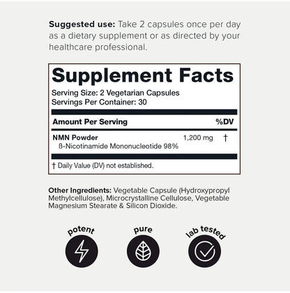 Toniiq NMN Supplement 1200mg - Third Party Tested Stabilized Capsules - 98% Highly Purified for NAD + - 60 Capsules Nicotinamide Mononucleotide Booster Supplement Toniiq buy supplements Au