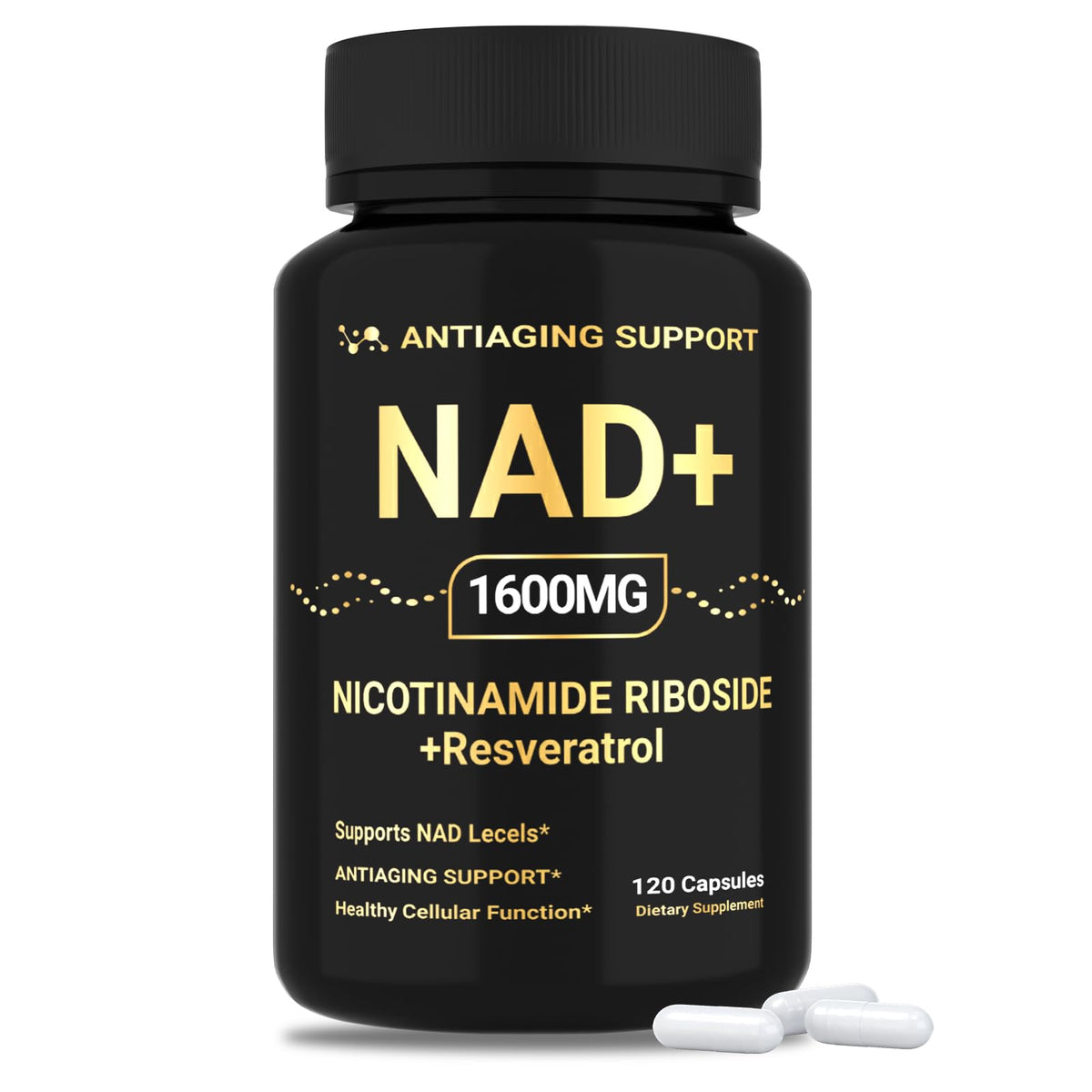 NAD Supplement 1600mg, NAD+ with Resveratrol & Nicotinamide Riboside, Anti-Aging Support, Cellular Energy & Mental Clarity Support, Vegan Non-GMO, 120 Capsules ANTIAGING SUPPORTBuy Supplements Australia