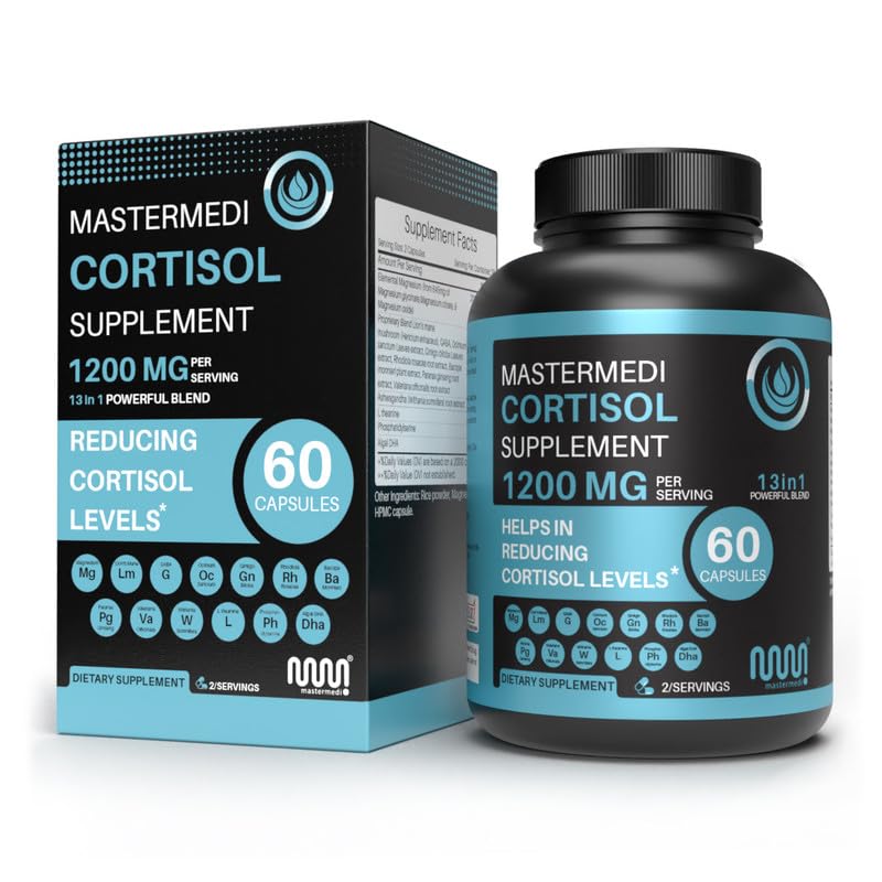 mastermedi Cortisol Supplements for Women and Men Support with Magnesium, Ashwagandha, Lion’s Mane & GABA – Adaptogenic Stress Relief & Mood Support – Non-GMO, No Fillers, Gluten-Free mastermediBuy Supplements Australia