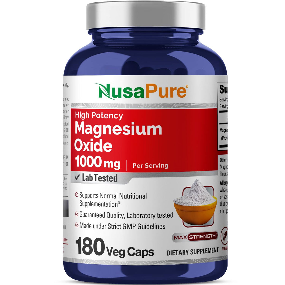 NusaPure Magnesium Oxide 1,000mg per Serving 180 Veggie Caps (Non-GMO, Vegan) NusaPureBuy Supplements Australia