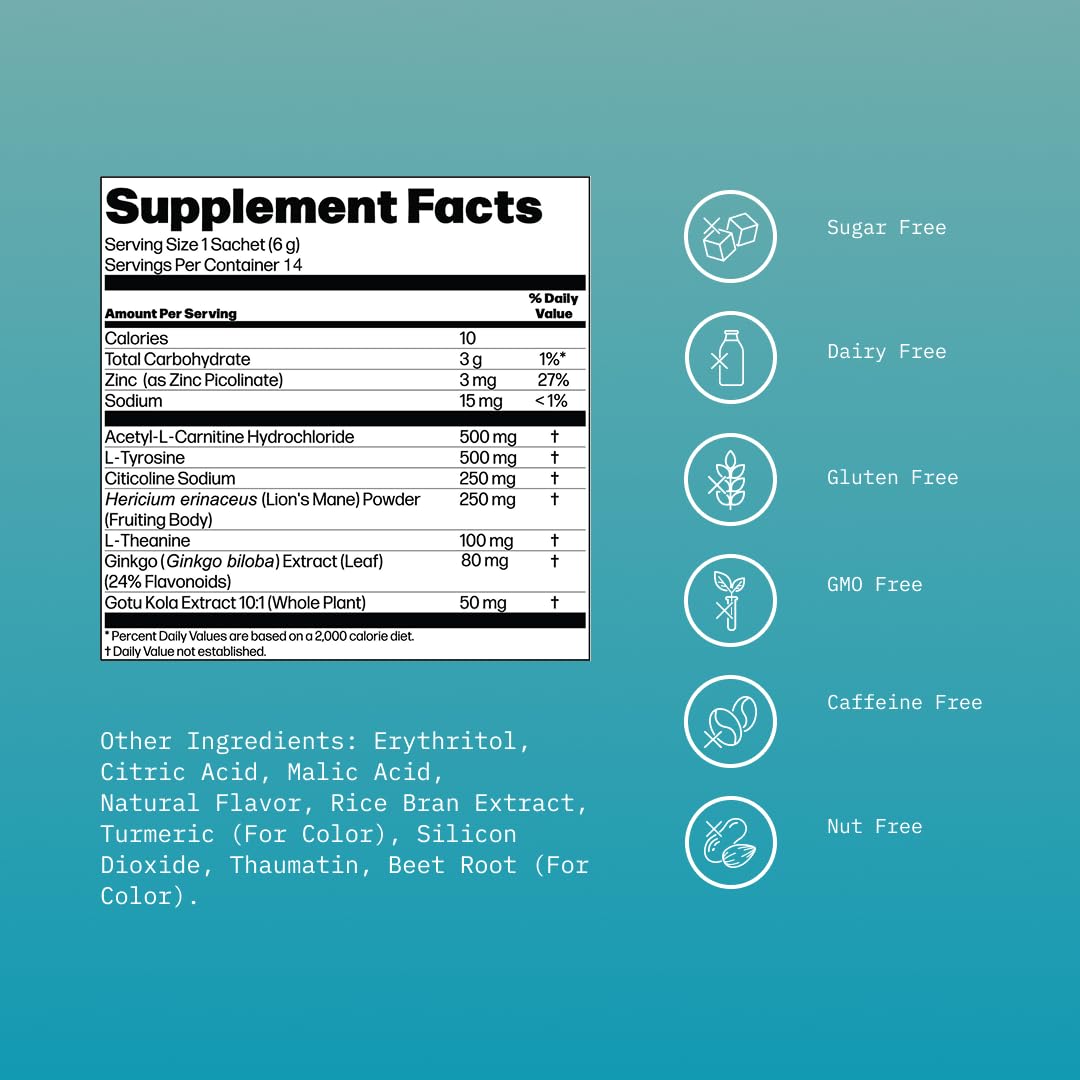 Mikra Clarity Nootropic Focus Drink Mix - Daily Cognitive & Calm Support Formula with Citicoline, Lion’s Mane & L-Theanine - Calm Drink Mix & Focus Aid for Energy and Clarity - 14 Single-Serve Sachets MikraBuy Supplements Australia