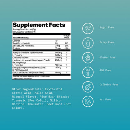 Mikra Clarity Nootropic Focus Drink Mix - Daily Cognitive & Calm Support Formula with Citicoline, Lion’s Mane & L-Theanine - Calm Drink Mix & Focus Aid for Energy and Clarity - 14 Single-Serve Sachets MikraBuy Supplements Australia