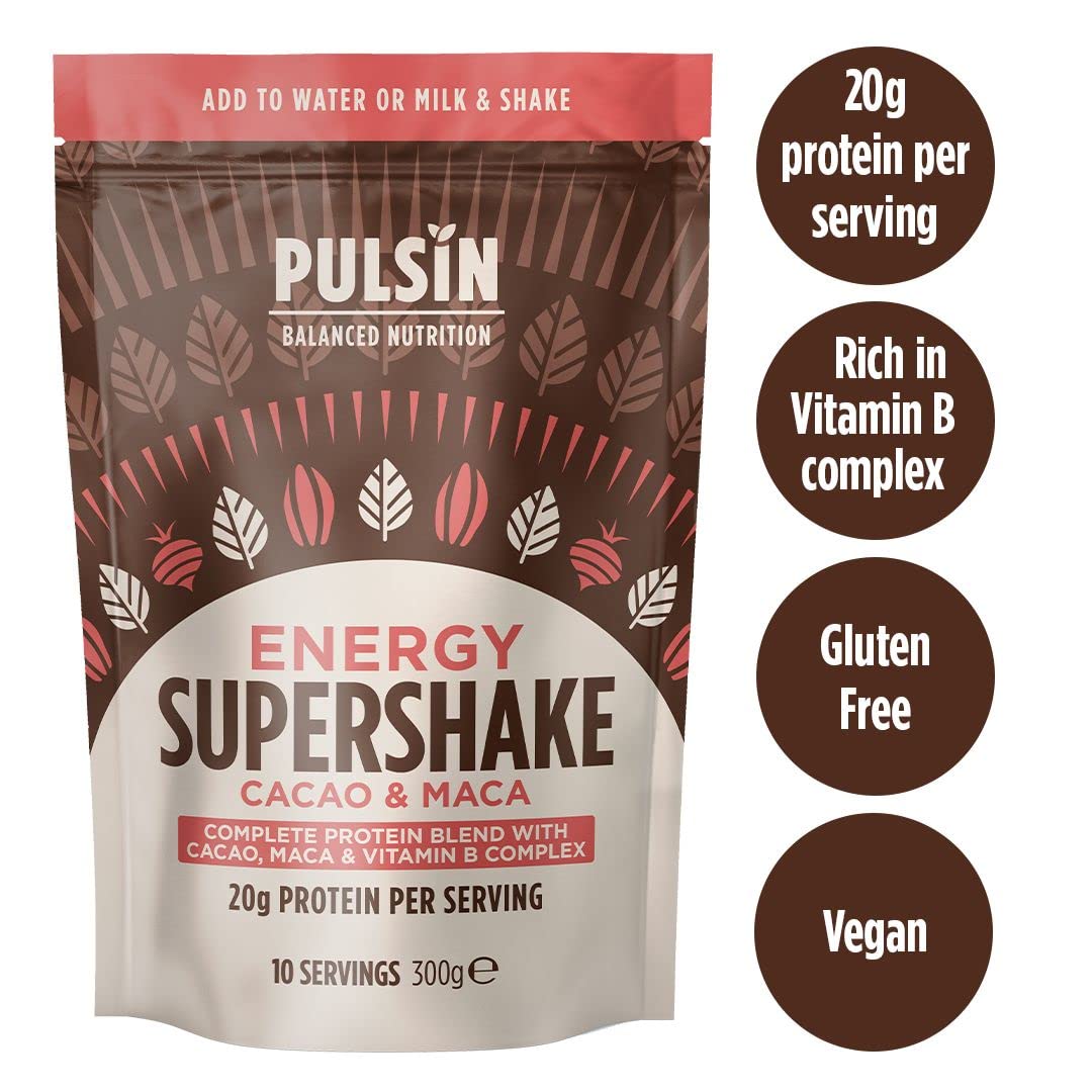 Pulsin - Cacao & Maca Vegan Supershake - 300g - Plant Based Vegan Energy Support Protein Powder PulsinBuy Supplements Australia