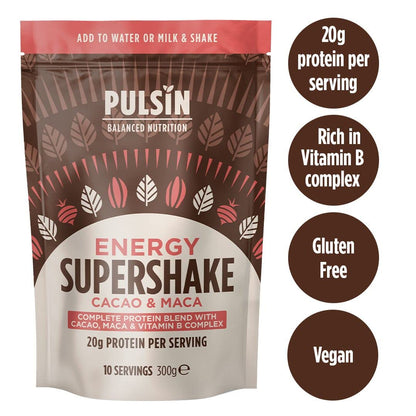 Pulsin - Cacao & Maca Vegan Supershake - 300g - Plant Based Vegan Energy Support Protein Powder PulsinBuy Supplements Australia