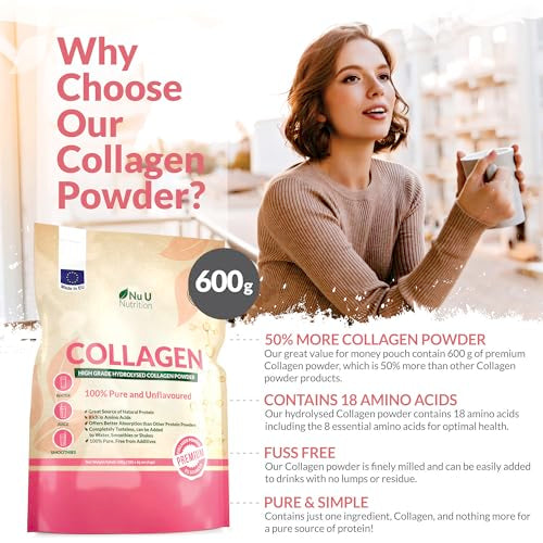 Collagen Powder 600g - 100 Servings - High Grade Pure Bovine 100% - Collagen Peptides Hydrolysate Nu U NutritionBuy Supplements Australia