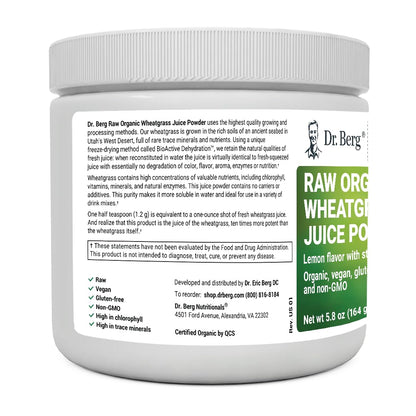 Dr. Berg's Raw Wheatgrass Juice Powder (60 Servings) - USDA Certified Organic Dr. Berg NutritionalsBuy Supplements Australia
